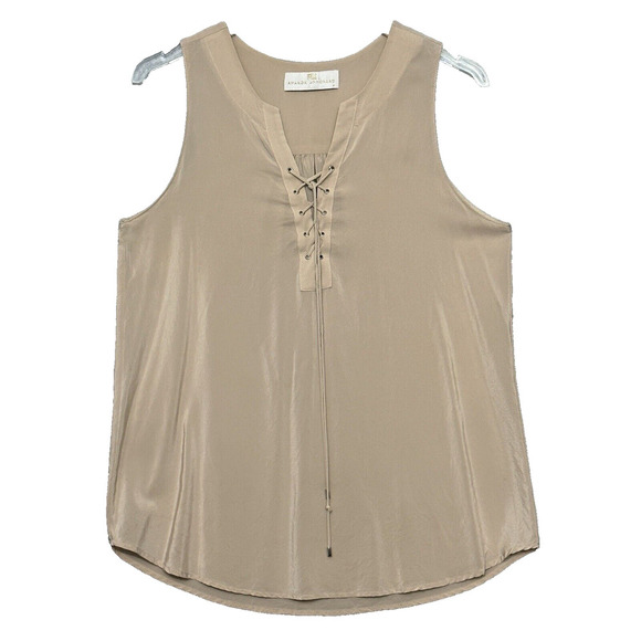 Amanda Uprichard Womens‎ Top M Beige Tan Silk Lace Up Classic Capsule Minimalist - Picture 1 of 10